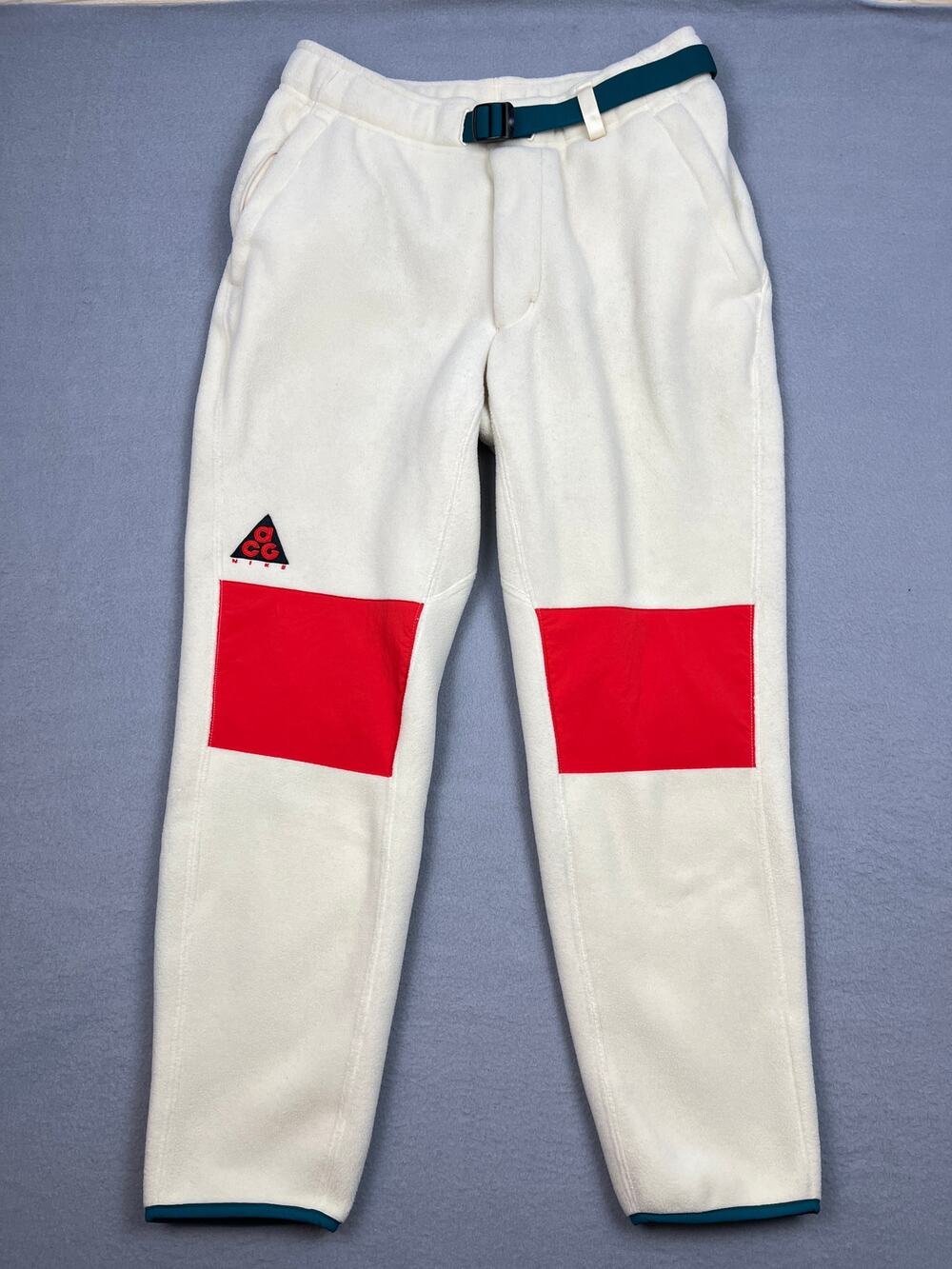 Nike Lab ACG Sherpa Fleece Pants Light Cream Red Knee Patch Joggers Men's M